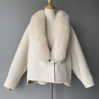 Custom High Quality Double-faced Cashmere Coat With Luxury Real Fox Fur Collar