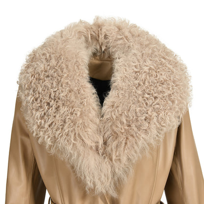 Custom Color Belt Design Genuine Leather Trench Coat With Sheep Fur