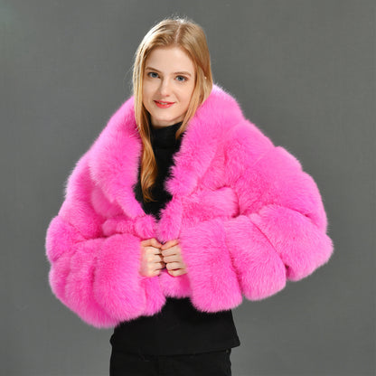 Jaxmonoy Hot Sale Wholesale Crop Style Winter Overcoat For Ladies Plus Size Real Fox Fur Coat