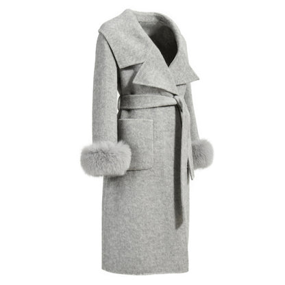 New Style Double-sided Cashmere Coat With Removable Fur Cuffs Custom Fashion Women Long Wool Cashmere Coat