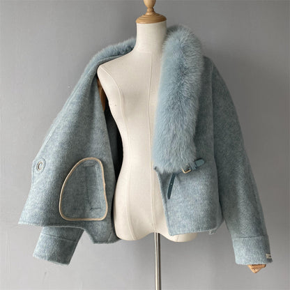 Custom High Quality Double-faced Cashmere Coat With Luxury Real Fox Fur Collar