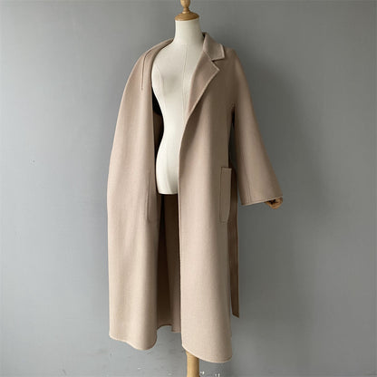 Solid Color Cashmere Coat With Big Side Pocket And Removable Belt