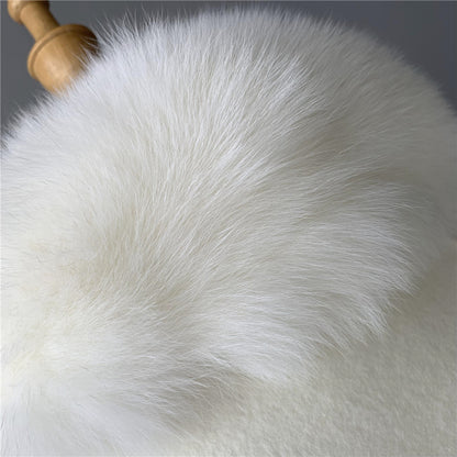 Jaxmonoy Fashionable Women Cashmere Coat With Big Real Fur Collar And Cuffs