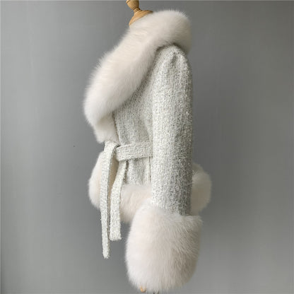 Jaxmonoy Popular Cashmere Coat With Real Fox Fur Collar And Cuffs