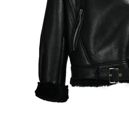 Shearling Coat With Real Fox Fur Collar Leather Jacket For Women