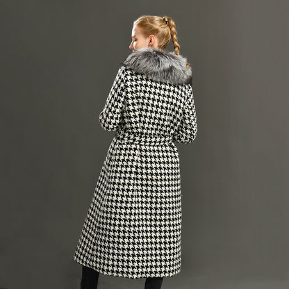 Jaxmonoy Long Style Cashmere Coat Stylish Ladies Outwear Coats With Real Fur Collars
