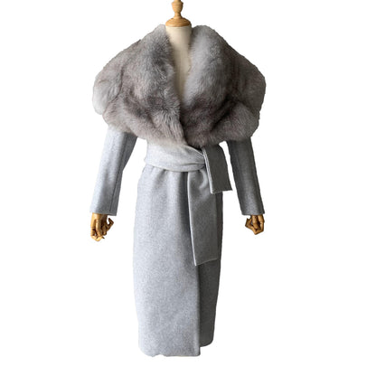 Jaxmonoy Modern Style Cashmere Coat With Luxurious Real Fox Fur Collar