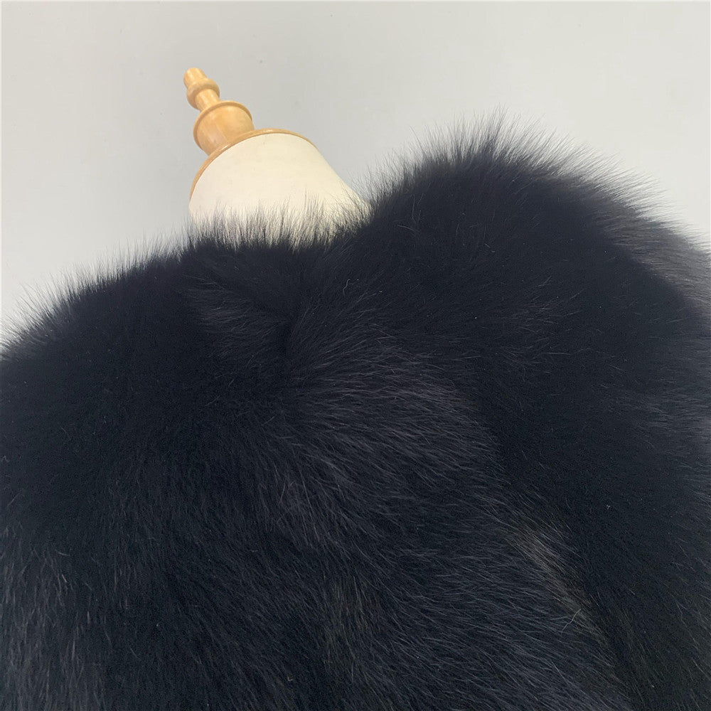 Jaxmonoy Ladies Real Fox Fur With Silver Fox Fur Coat Warm Real Fur Coat