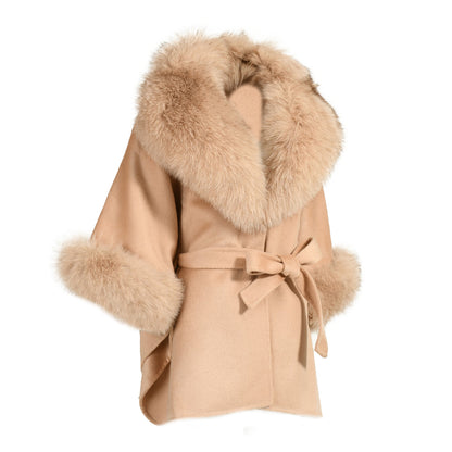 Winter Double-sided Cashmere Coat With Luxury Fox Fur Collar High Quality Cashmere Wool Blend Coats For Women