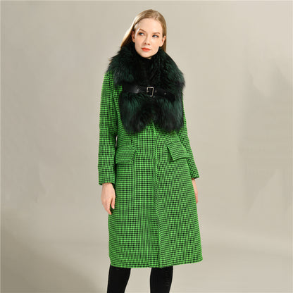 Jaxmonoy Plover Cashmere Coat With Real Fur Collar And Leather Buckle