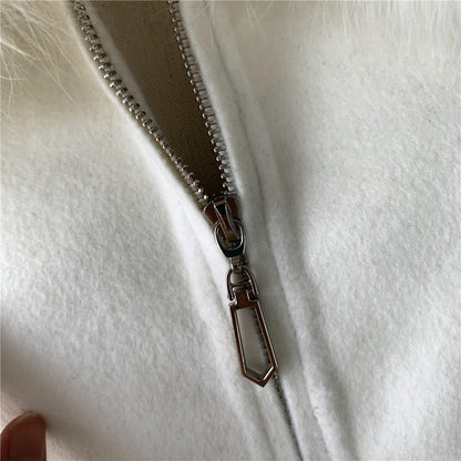 Jaxmonoy Women Cashmere Coat With Real Fur Collar And Cuffs