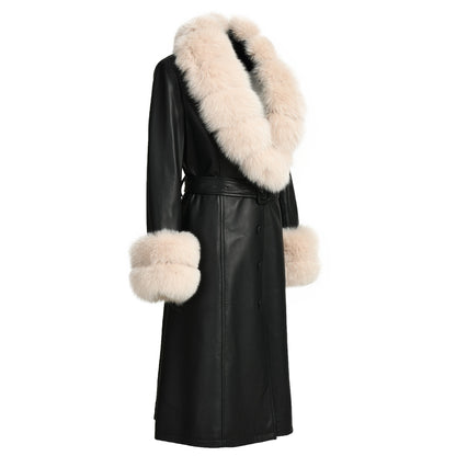 Long Leather Coats With Fur Collar And Cuffs Sheepskin Leather Jackets Unisex