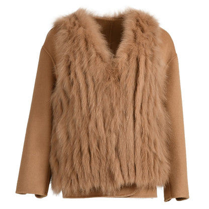 V-neck Double-sided Cashmere Wool Coat Removable Fox Fur Vest