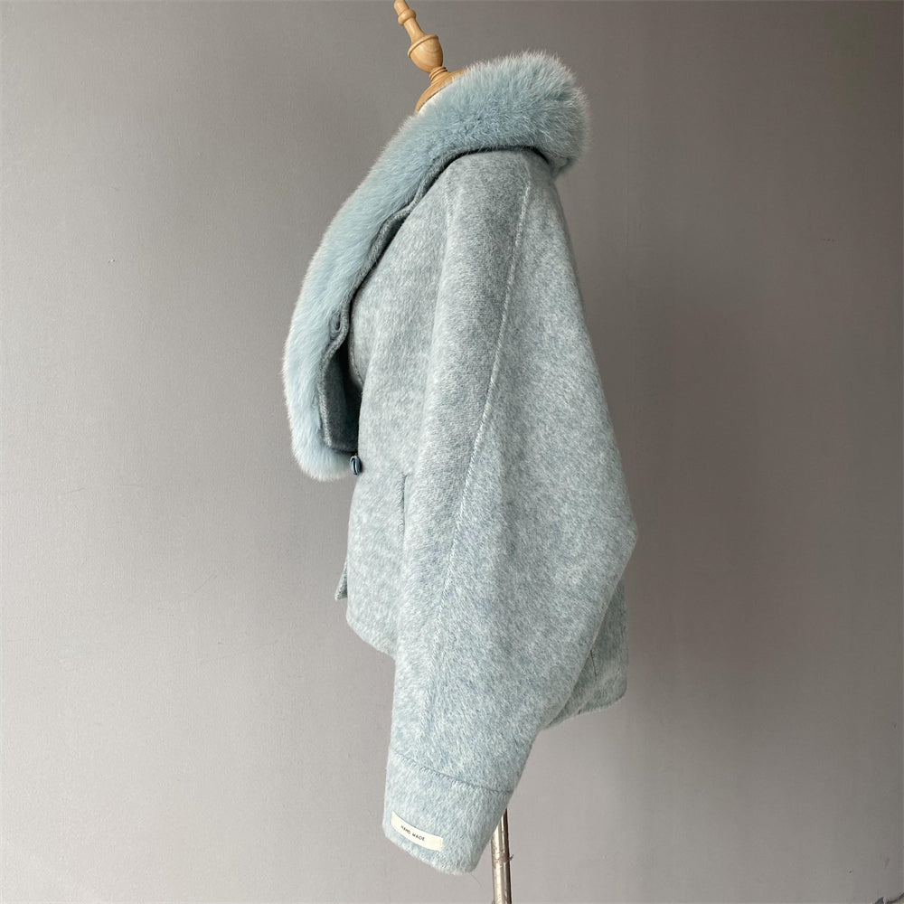 Custom High Quality Double-faced Cashmere Coat With Luxury Real Fox Fur Collar