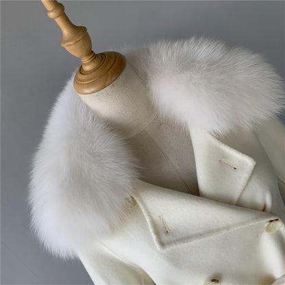 Jaxmonoy Real Fur Cashmere With Comfortable Fur Collar And Cuffs