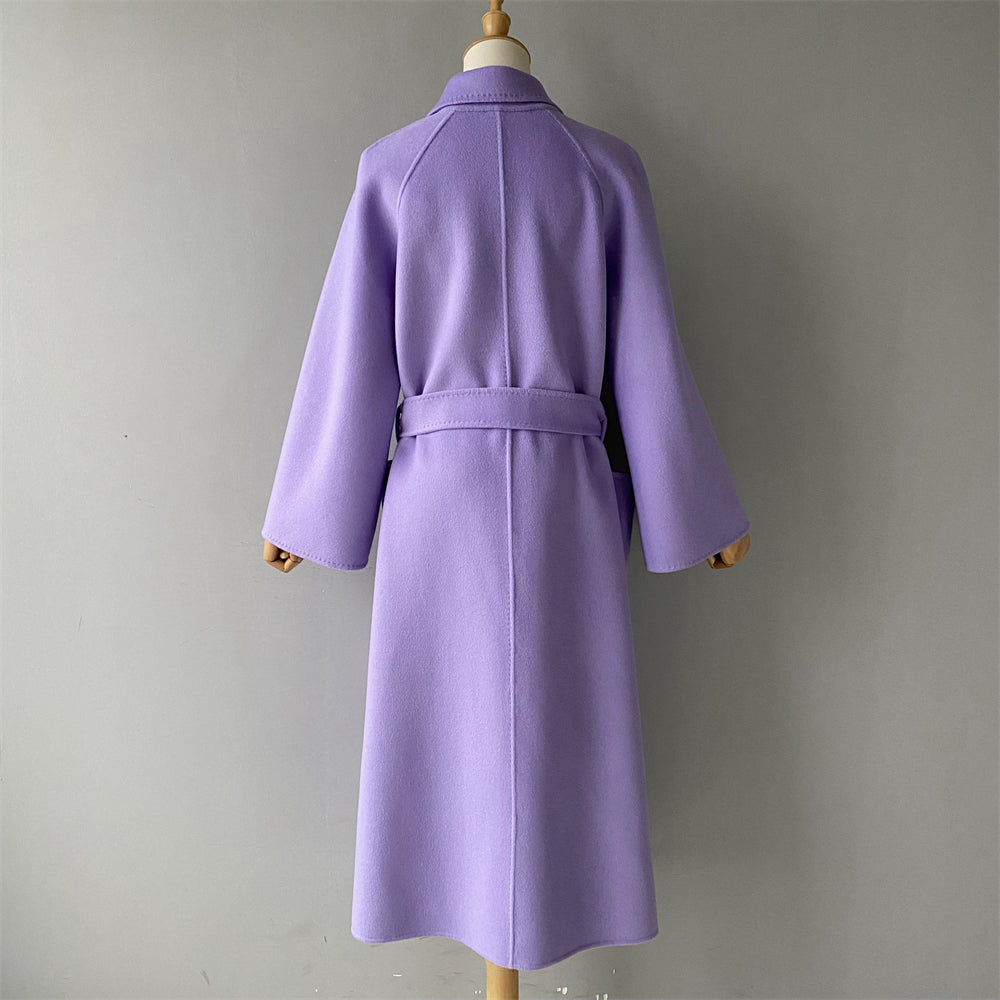 Solid Color Cashmere Coat With Big Side Pocket And Removable Belt