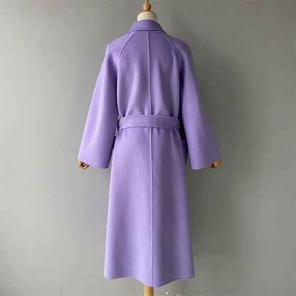 Solid Color Cashmere Coat With Big Side Pocket And Removable Belt