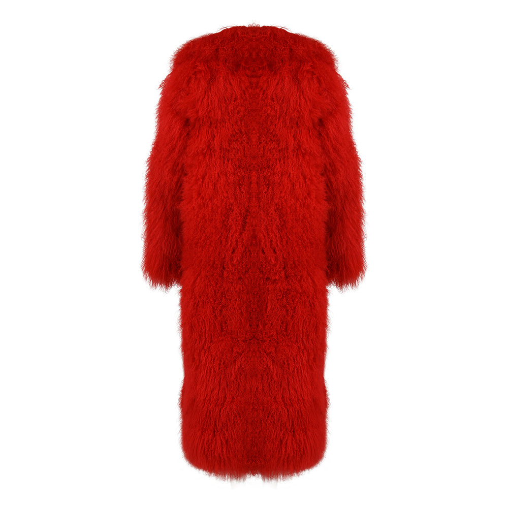 Winter Women Soft Sheep Shearling Jacket Overcoat Fashion Design Pocket Long Mongolian Lamb Shearling Coat