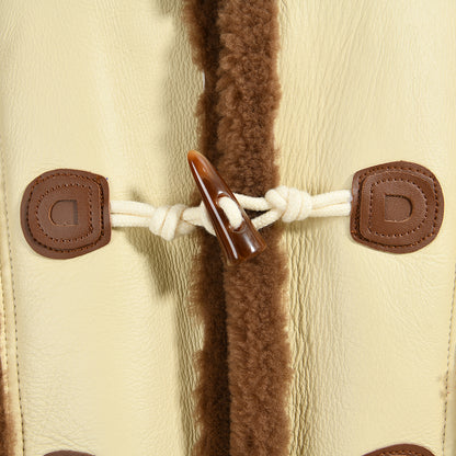Horn Button Hooded Genuine Leather Jacket With Real Fur Winter