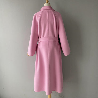 Solid Color Cashmere Coat With Big Side Pocket And Removable Belt