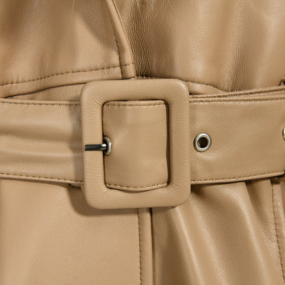 Custom Color Belt Design Genuine Leather Trench Coat With Sheep Fur