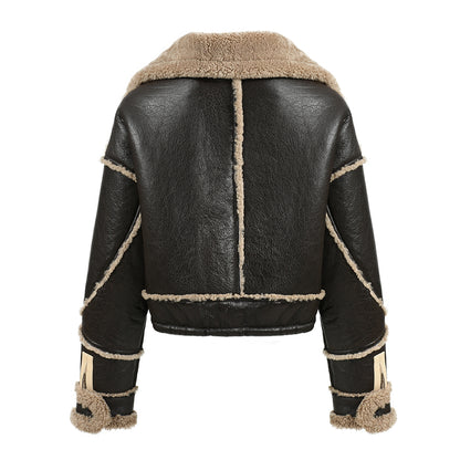 Genuine Shearling Jacket With Real Lamb Fur Lining Winter Womens