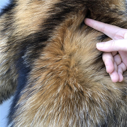 Jaxmonoy Real Raccoon Fur Coat Whole Fur Short Fur jacket