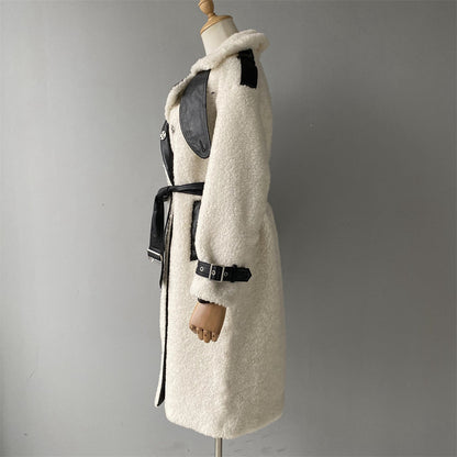 Genuine Shearling Coat With Belt Design Wholesale Custom Sheepskin Coat