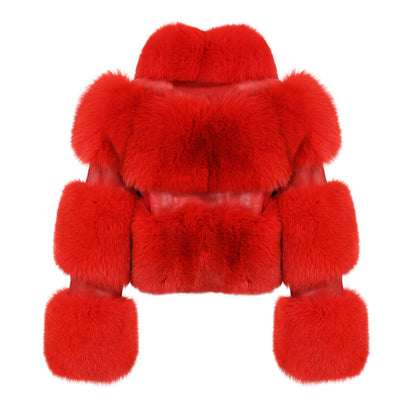 Winter Warm Real Fluffy Woman Cropped Fox Fur Jacket