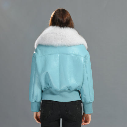 Genuine Leather Shearling Jacket With Fur Collar Winter Shearling coat
