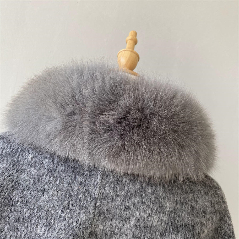 Custom High Quality Double-faced Cashmere Coat With Luxury Real Fox Fur Collar