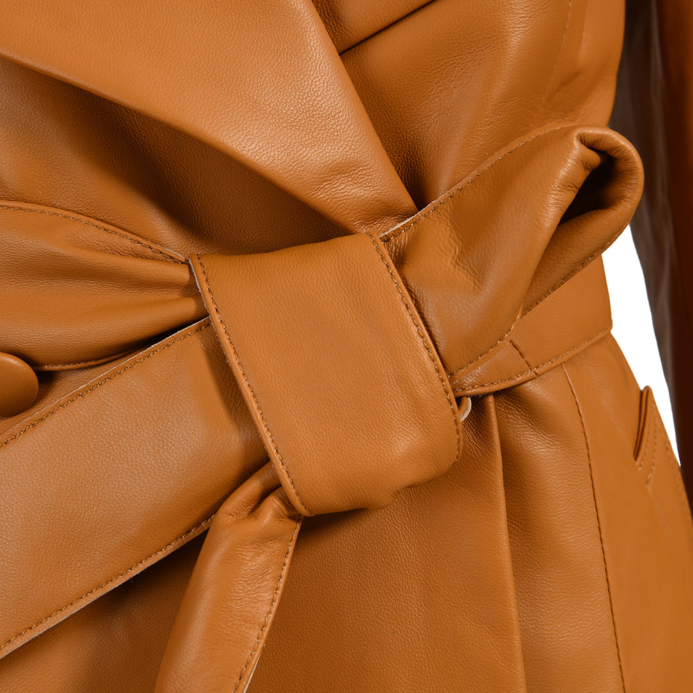 Winter Thick Warm Leather Trench Coat With Real Fox Fur Collar And Cuffs Fashion Long Genuine Leather Coat For Women