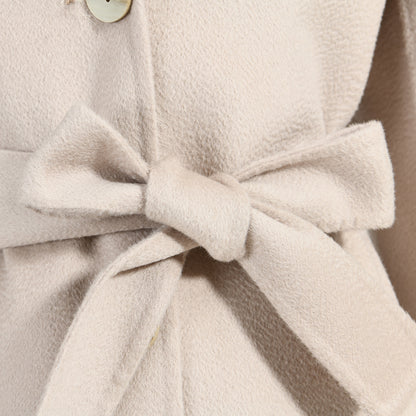 Double Breasted Long Style Breathable Wool Coat With Real Fur Collar