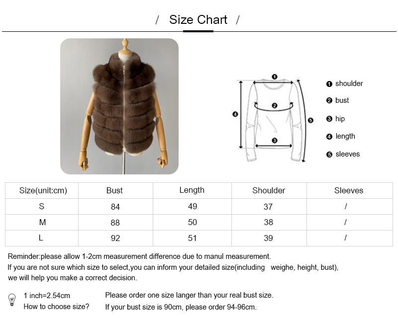 Jaxmonoy Fashionable Real Fluffy Fox Fur Jacket Cashmere Vest