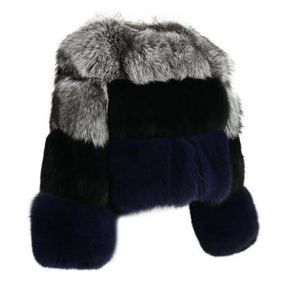Mixed Color Crew Neck Cropped Real Fox Fur Coat Coldproof Winter Genuine Fox Fur Coat Women Real