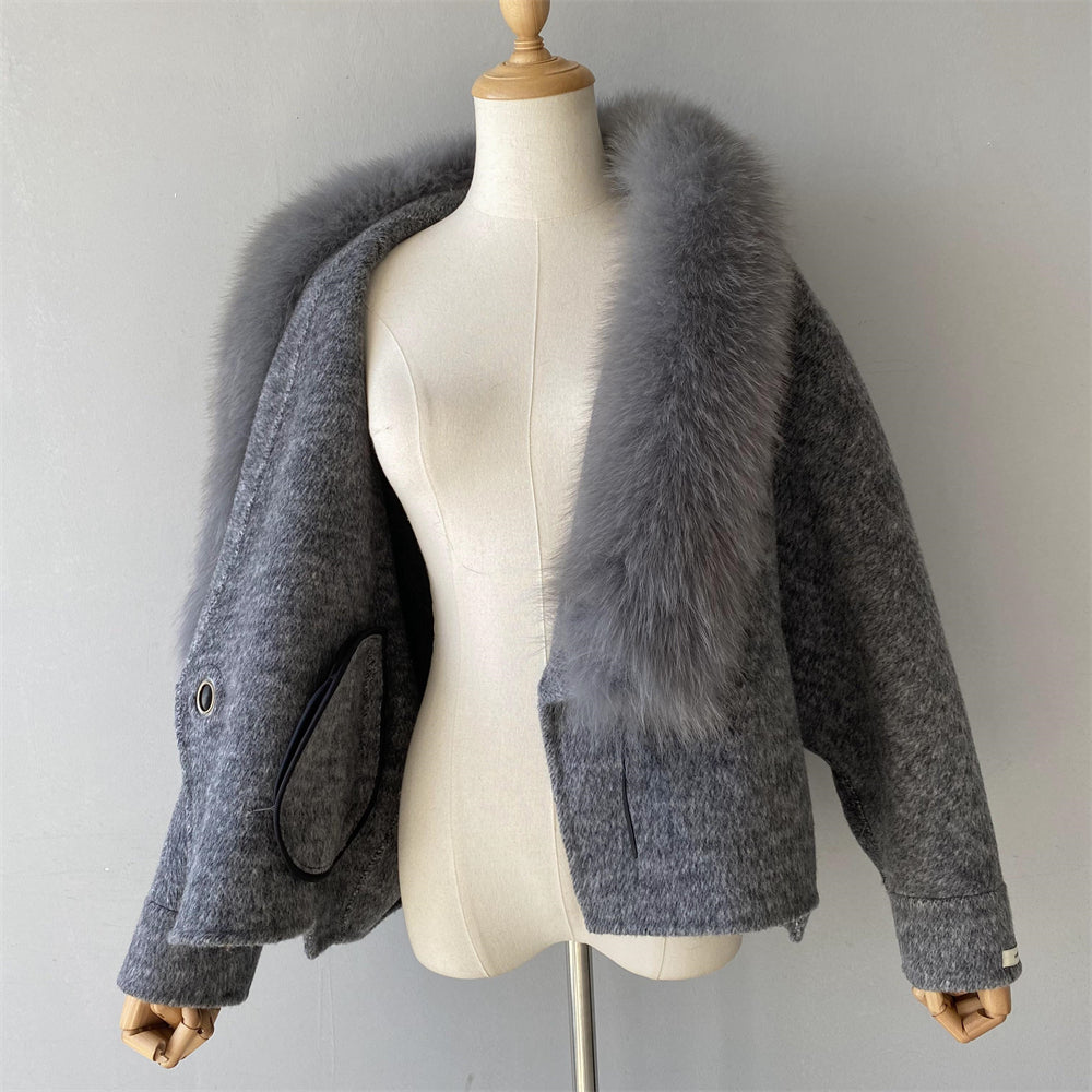Custom High Quality Double-faced Cashmere Coat With Luxury Real Fox Fur Collar