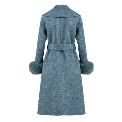 New Style Double-sided Cashmere Coat With Removable Fur Cuffs Custom Fashion Women Long Wool Cashmere Coat