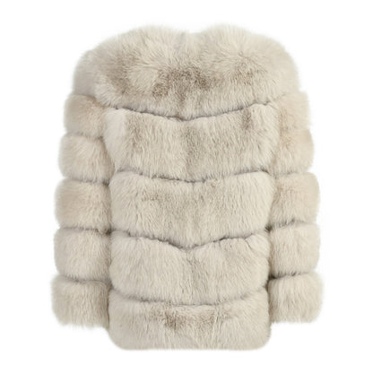 Crew Neck Ladies Real Fluffy Fox Fur Coat Custom Plus Size Coats