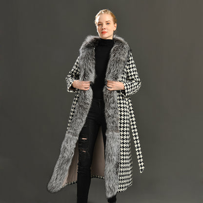 Jaxmonoy Long Style Cashmere Coat Stylish Ladies Outwear Coats With Real Fur Collars
