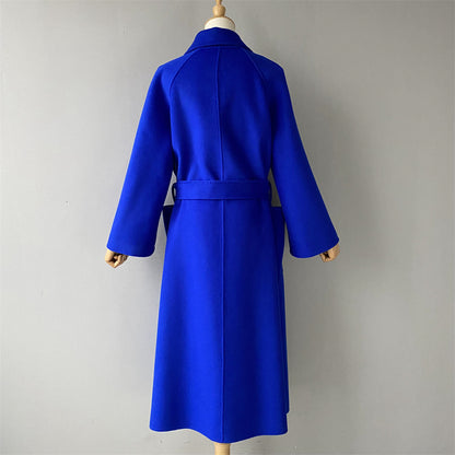 Solid Color Cashmere Coat With Big Side Pocket And Removable Belt