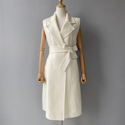 Jaxmonoy Women Cashmere Vest Modern Coat With Belt Outwear