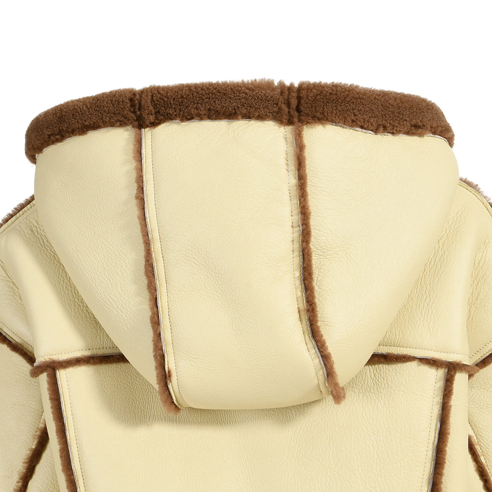 Horn Button Hooded Genuine Leather Jacket With Real Fur Winter