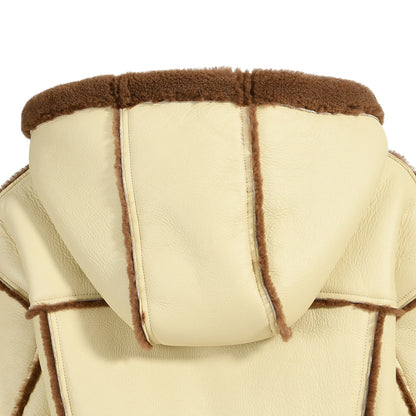 Horn Button Hooded Genuine Leather Jacket With Real Fur Winter