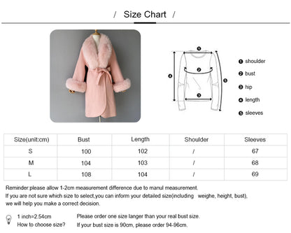 Jaxmonoy Fashionable Women Cashmere Coat With Big Real Fur Collar And Cuffs