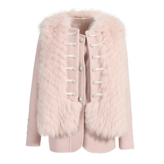 New Design Ladies Double-sided Cashmere Coat With Removable Real Fox Fur Custom Wholesale Winter Fashion Women Wool Coats