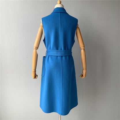 Jaxmonoy Women Cashmere Vest Modern Coat With Belt Outwear