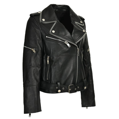 Women Genuine Sheepskin Leather Jackets Zipper Design Wholesale Custom Mens Leather Jacket
