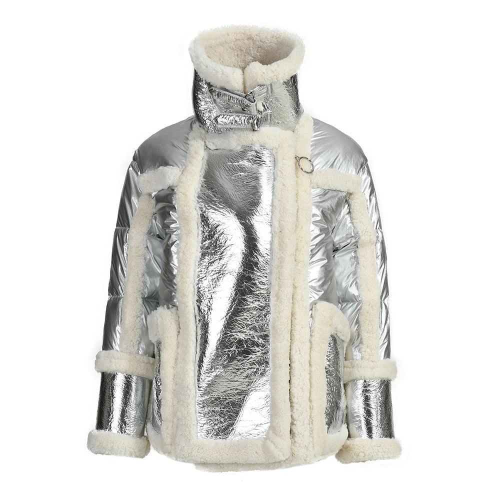 New Style Genuine Shearling Jacket With Sheep Fur Winter Fashion Women Sheepskin Shearling Leather Coat