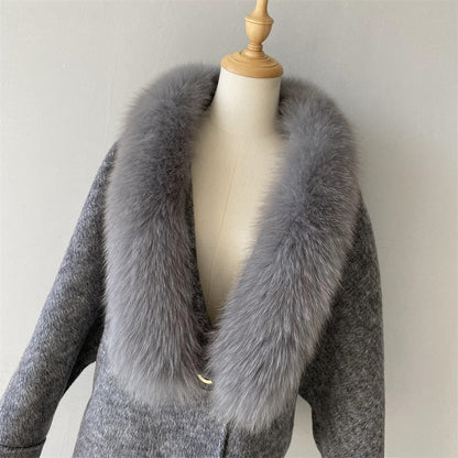 Custom High Quality Double-faced Cashmere Coat With Luxury Real Fox Fur Collar