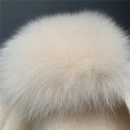 Jaxmonoy Ladies Cashmere Wool Coat Real Fox Fur Collar And Cuffs